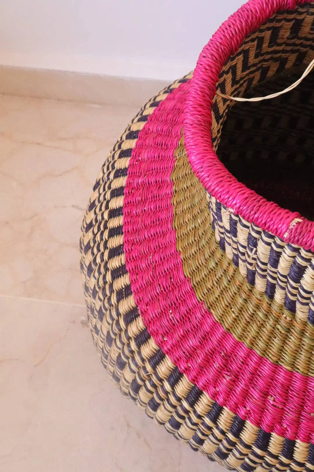 Pink Round African Decorative Basket Burkina Faso