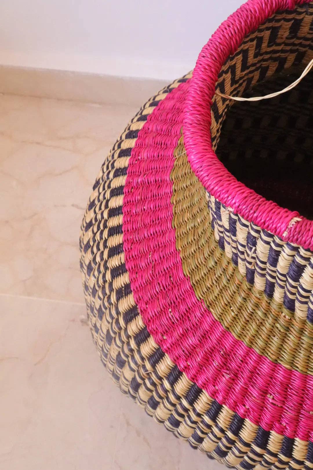 Pink Round African Decorative Basket Burkina Faso