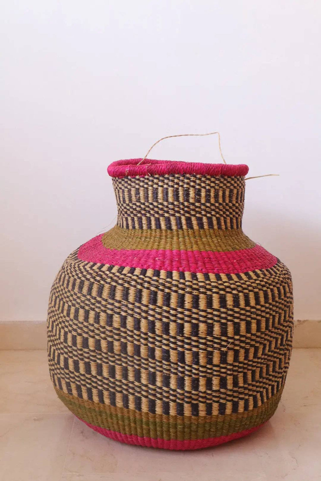 Pink Round African Decorative Basket Burkina Faso
