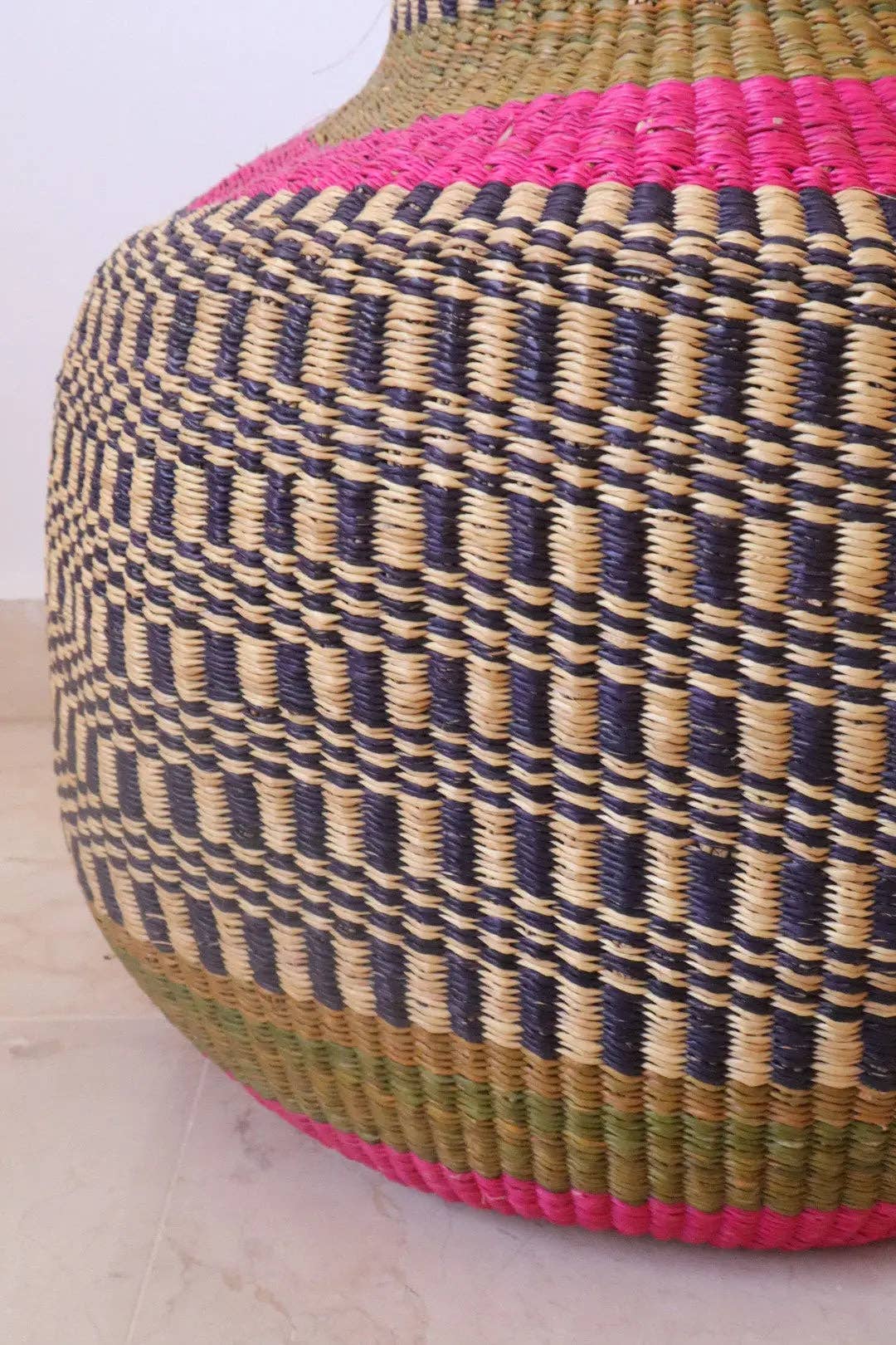 Pink Round African Decorative Basket Burkina Faso