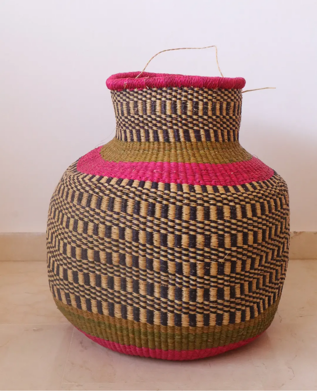 Pink Round African Decorative Basket Burkina Faso