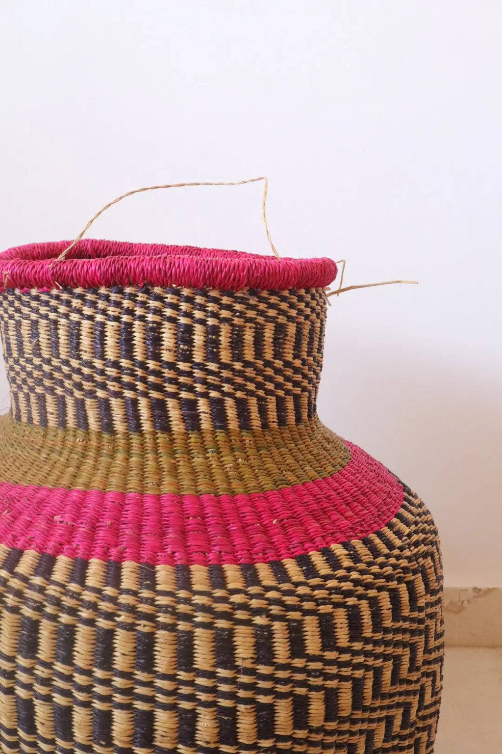 Pink Round African Decorative Basket Burkina Faso