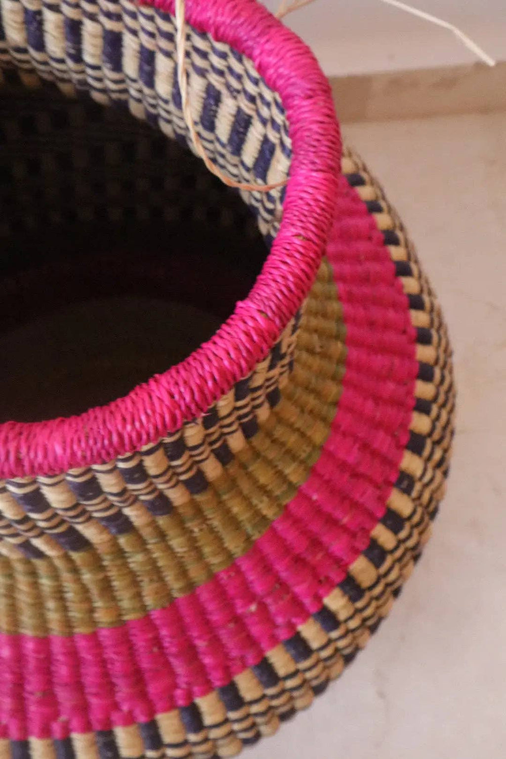 Pink Round African Decorative Basket Burkina Faso