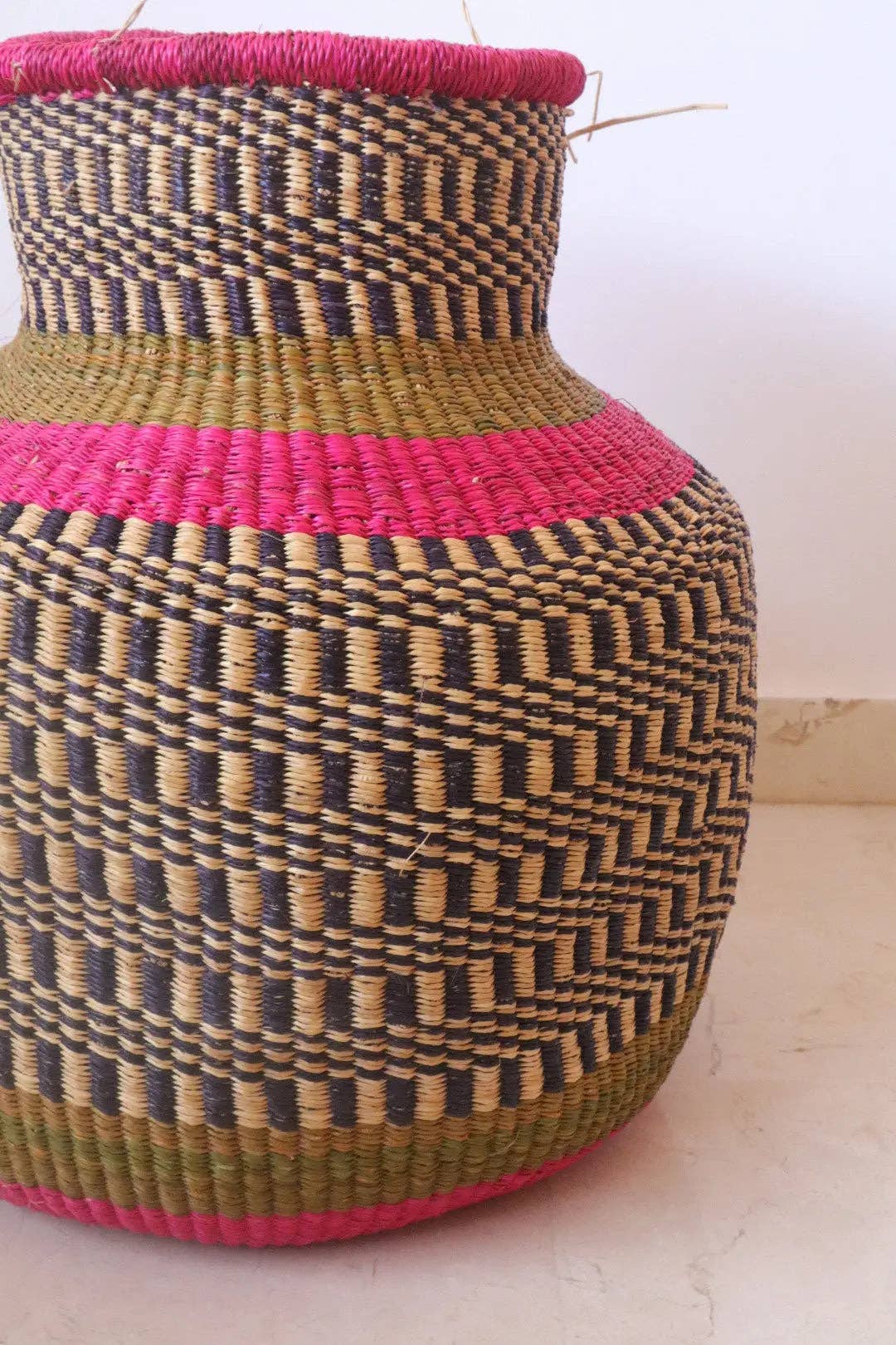 Pink Round African Decorative Basket Burkina Faso