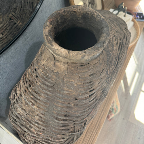 Antique Chinese Woven Willow Oil Container Basket